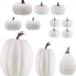 winemana 12 Pack Thanksgiving White Pumpkin Decorations, 6 Sizes Artificial Pumpkins Fall Autumn Decor for Fireplace Kitchen Thanksgiving Party Harvest Day 